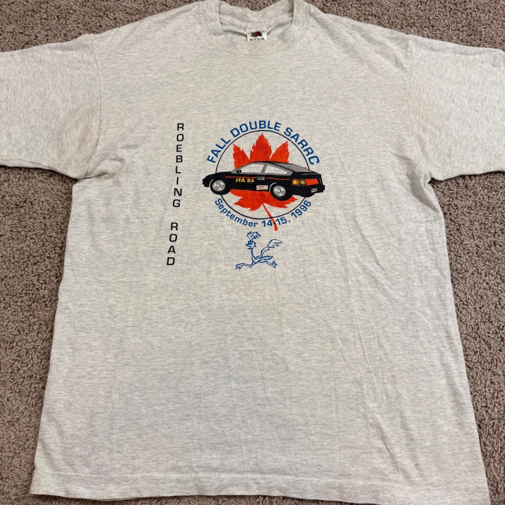 Fruit of the Loom T-Shirt Men Large Gray Good 1996 Roebling Road Racing Vintage